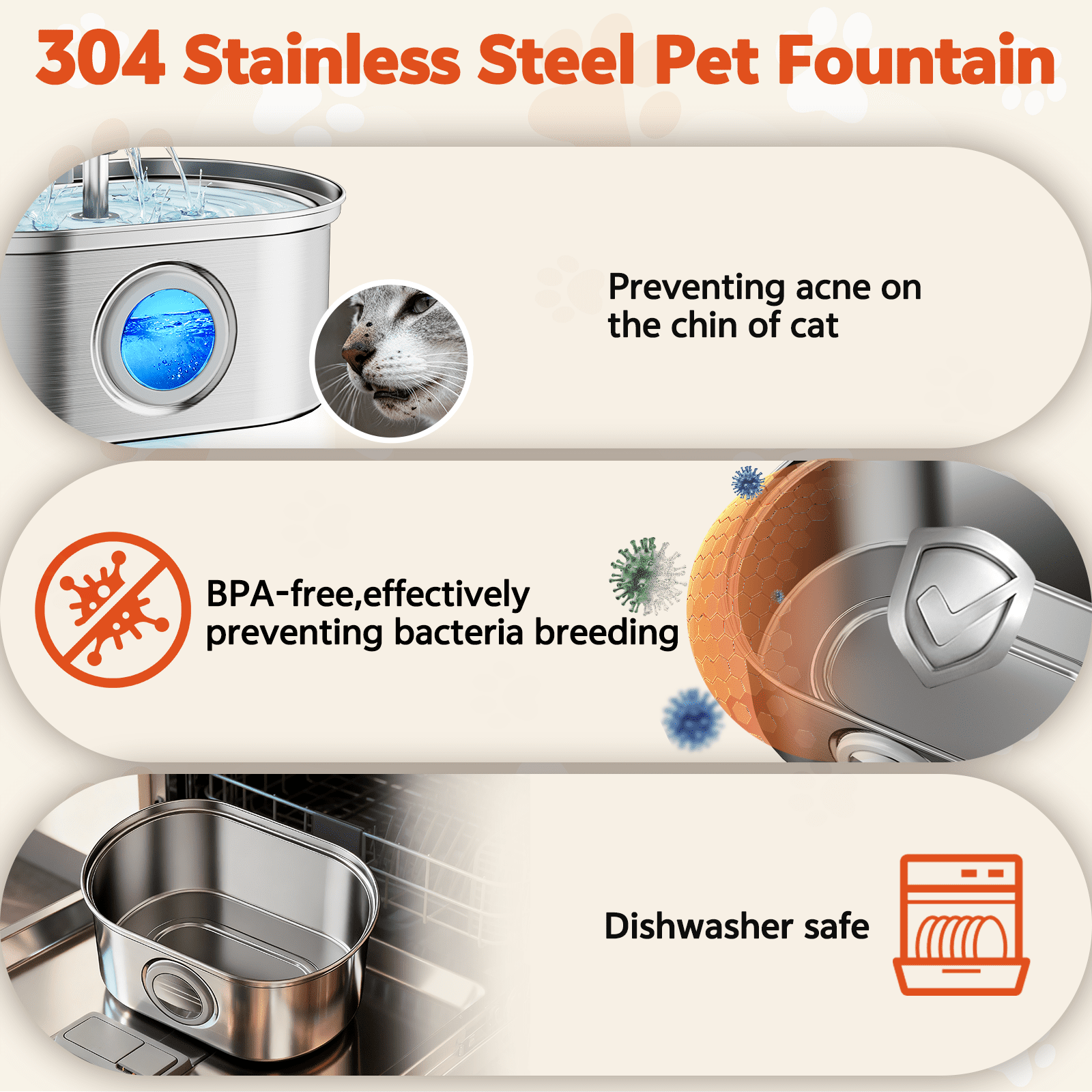 Cat Water Fountain Stainless Steel,  108Oz/3.2L Pet Fountain with Water Level Window,Automatic Water Dispenser for Cats and Dogs, Electric Drinking Bowl Suitable for Multiple Pets, Silver